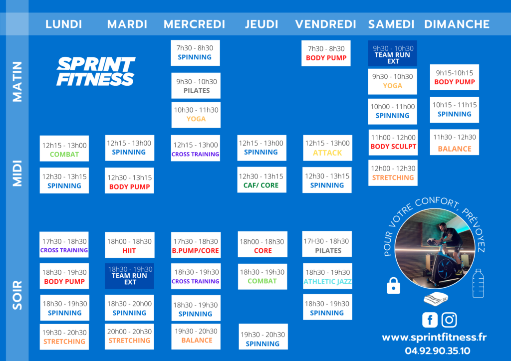 planning des cours de la semaine